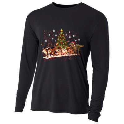 T-Rex Chasing Reindeer Funny Christmas Cooling Performance Long Sleeve Crew