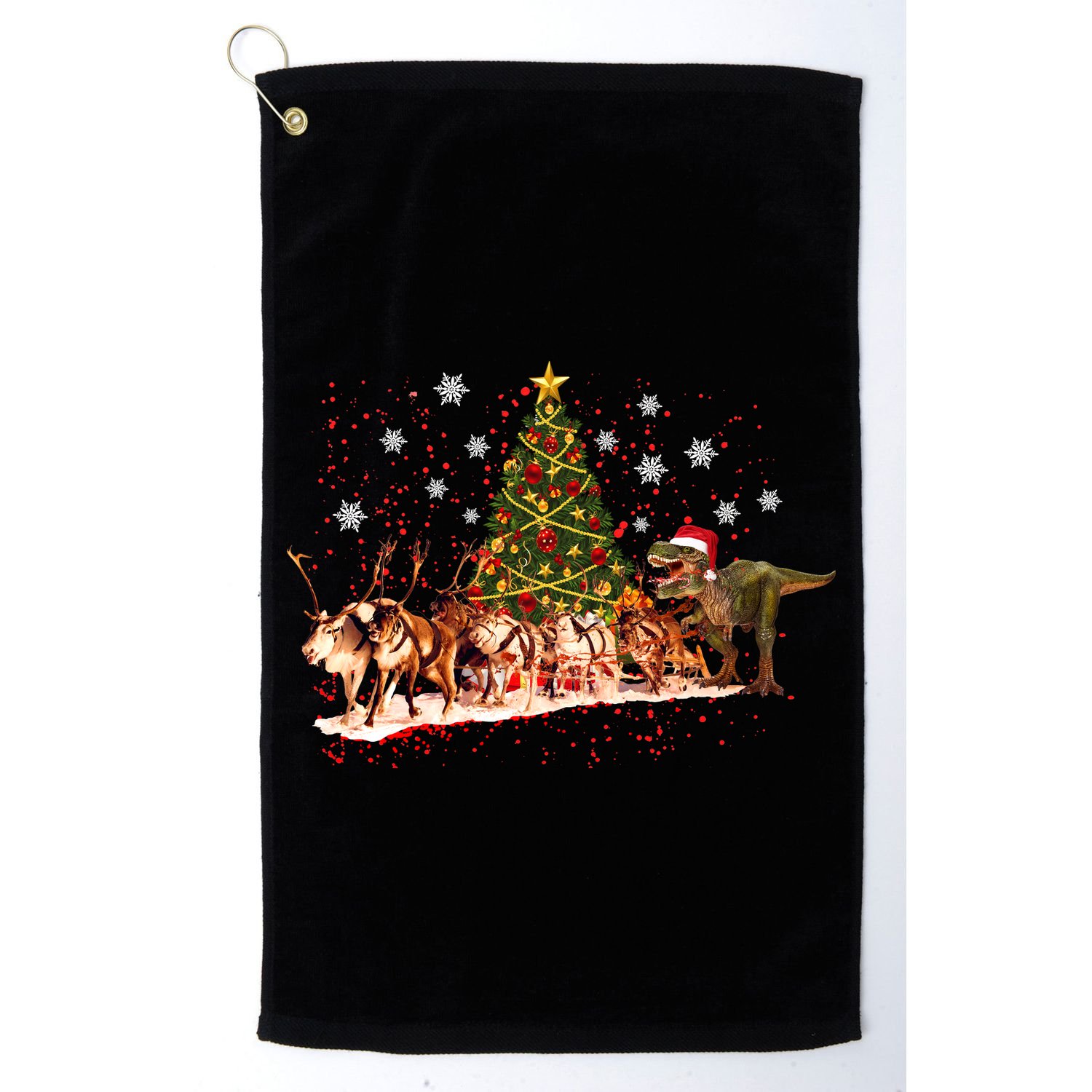T-Rex Chasing Reindeer Funny Christmas Golf Towel