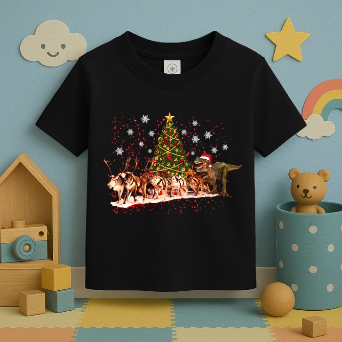 T-Rex Chasing Reindeer Funny Christmas Toddler T-Shirt