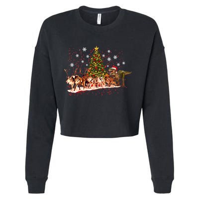 T-Rex Chasing Reindeer Funny Christmas Cropped Pullover Crew