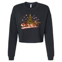 T-Rex Chasing Reindeer Funny Christmas Cropped Pullover Crew