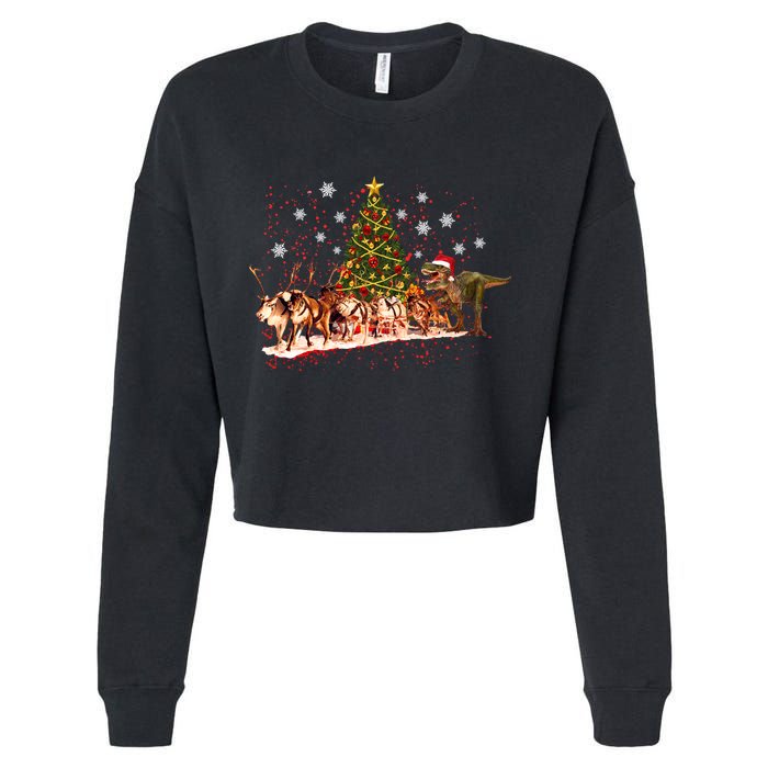 T-Rex Chasing Reindeer Funny Christmas Cropped Pullover Crew
