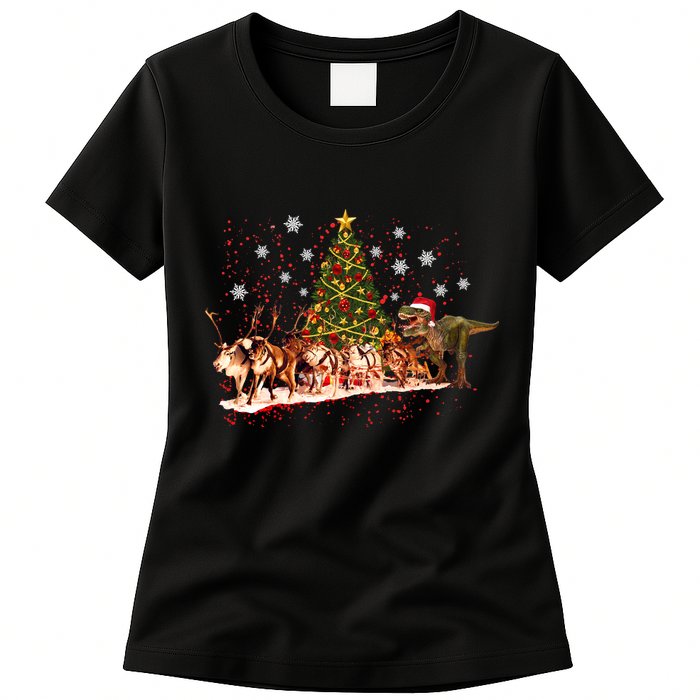 T-Rex Chasing Reindeer Funny Christmas Womens T-Shirt