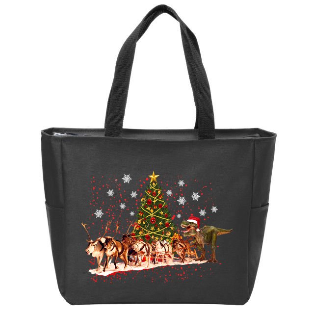 T-Rex Chasing Reindeer Funny Christmas Zip Tote Bag