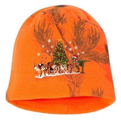 T-Rex Chasing Reindeer Funny Christmas Kati - Camo Knit Beanie