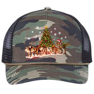 T-Rex Chasing Reindeer Funny Christmas Retro Rope Trucker Hat Cap