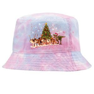 T-Rex Chasing Reindeer Funny Christmas Tie-Dyed Bucket Hat