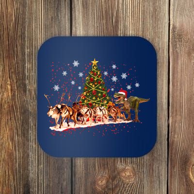 T-Rex Chasing Reindeer Funny Christmas Coaster