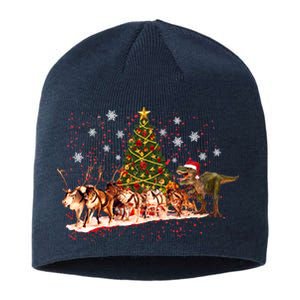 T-Rex Chasing Reindeer Funny Christmas Sustainable Beanie