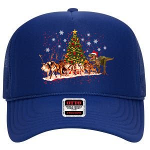 T-Rex Chasing Reindeer Funny Christmas High Crown Mesh Back Trucker Hat