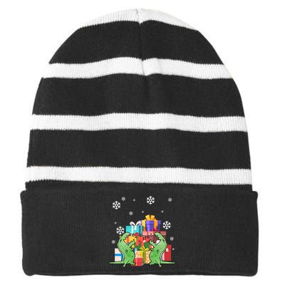 T-Rex Christmas Striped Beanie with Solid Band