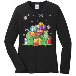 T-Rex Christmas Ladies Long Sleeve Shirt