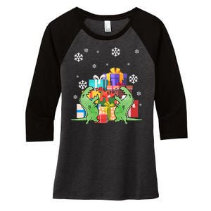 T-Rex Christmas Women's Tri-Blend 3/4-Sleeve Raglan Shirt