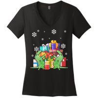 T-Rex Christmas Women's V-Neck T-Shirt