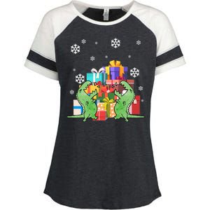 T-Rex Christmas Enza Ladies Jersey Colorblock Tee