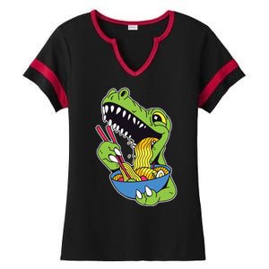 T-Rex Eating Ramen Ladies Halftime Notch Neck Tee