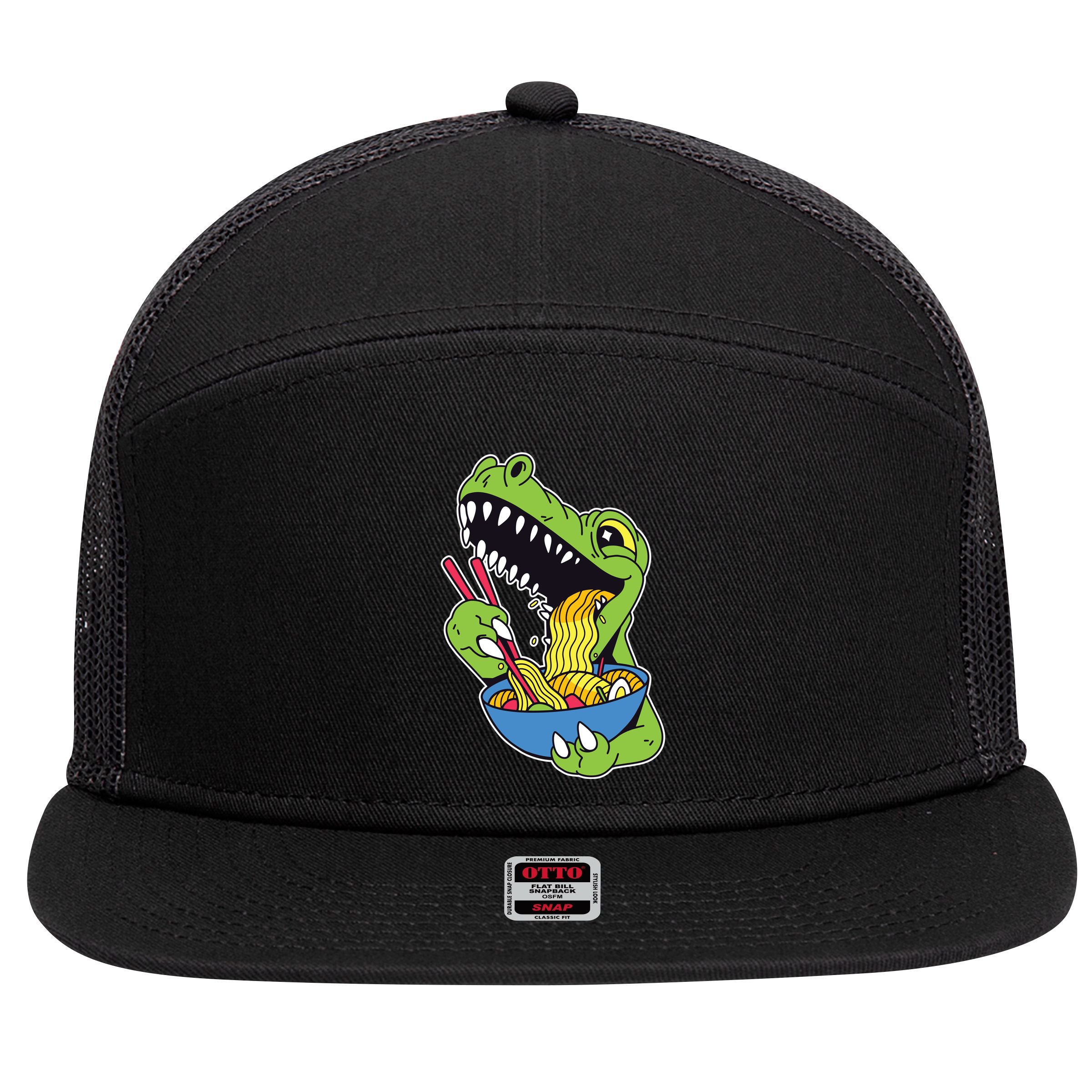 T-Rex Eating Ramen 7 Panel Mesh Trucker Snapback Hat