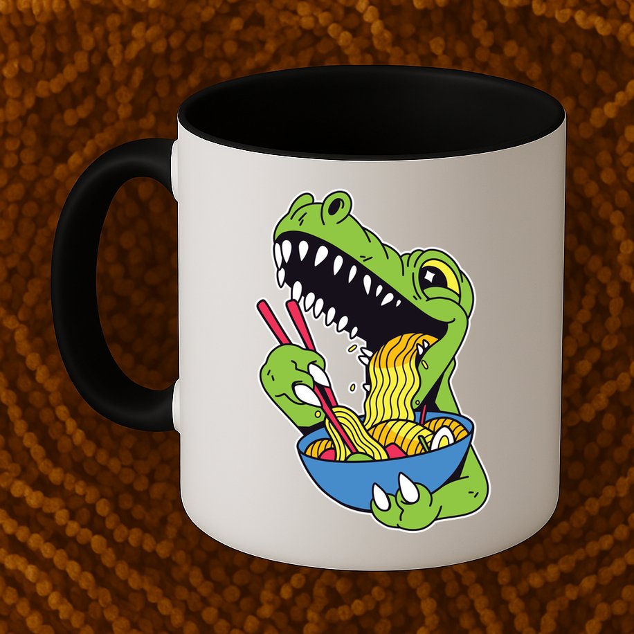 T-Rex Eating Ramen Mug