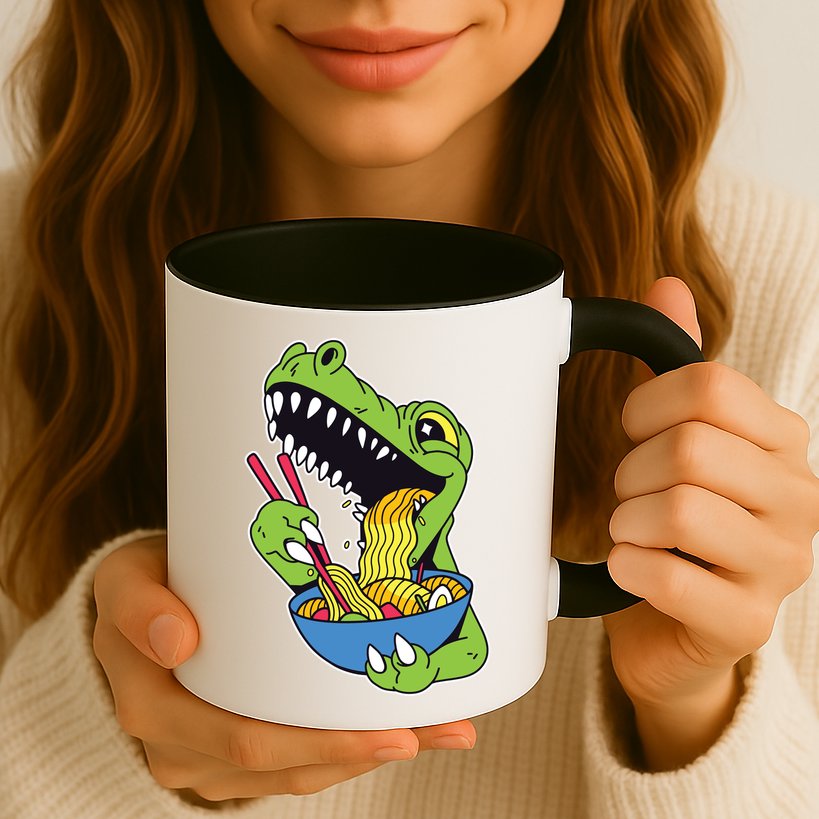 T-Rex Eating Ramen Mug