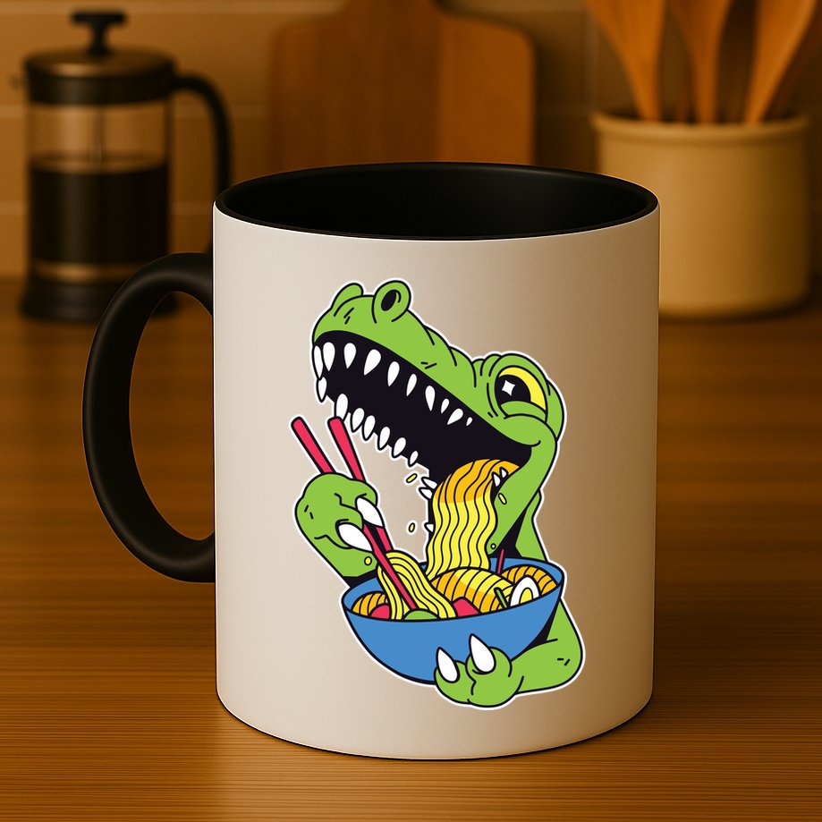 T-Rex Eating Ramen Mug
