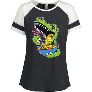 T-Rex Eating Ramen Enza Ladies Jersey Colorblock Tee