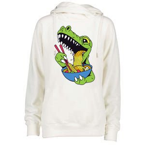 T-Rex Eating Ramen Womens Funnel Neck Pullover Hood