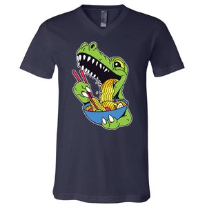 T-Rex Eating Ramen V-Neck T-Shirt