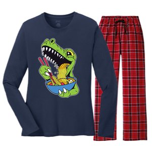 T-Rex Eating Ramen Women's Long Sleeve Flannel Pajama Set 