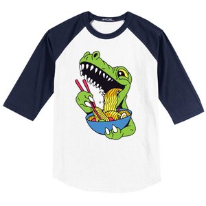 T-Rex Eating Ramen Baseball Sleeve Shirt