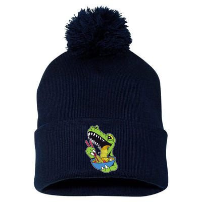 T-Rex Eating Ramen Pom Pom 12in Knit Beanie