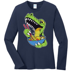 T-Rex Eating Ramen Ladies Long Sleeve Shirt