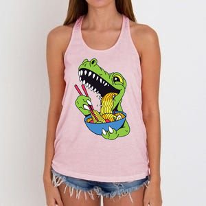 T-Rex Eating Ramen Women's Knotted Racerback Tank