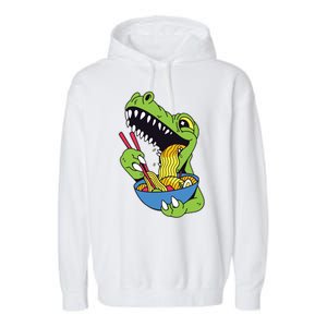 T-Rex Eating Ramen Garment-Dyed Fleece Hoodie