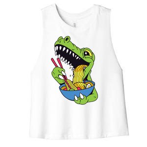 T-Rex Eating Ramen Women's Racerback Cropped Tank