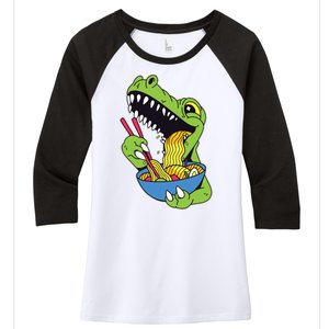 T-Rex Eating Ramen Women's Tri-Blend 3/4-Sleeve Raglan Shirt