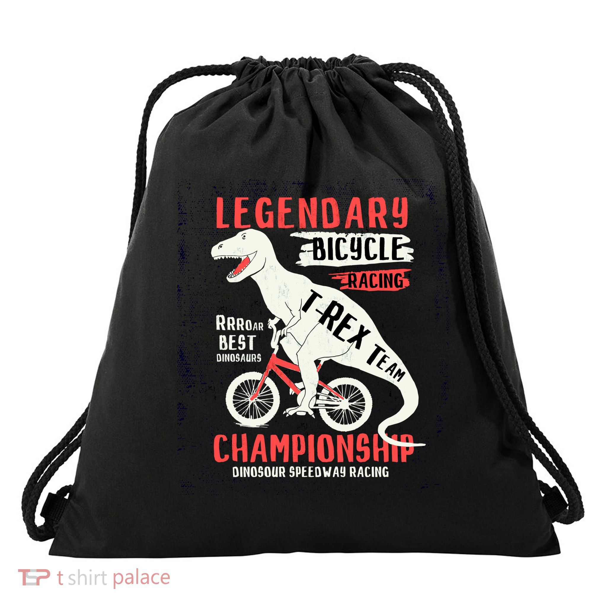 T-Rex Funny Bicycle Racing Drawstring Bag