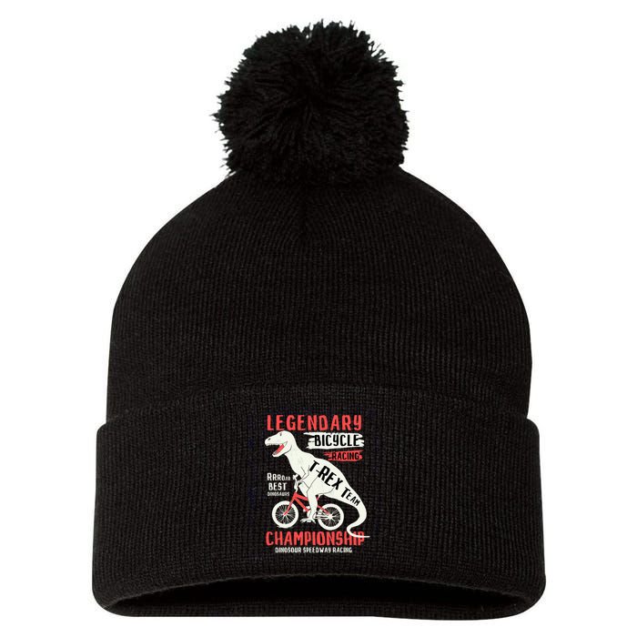 T-Rex Funny Bicycle Racing Pom Pom 12in Knit Beanie