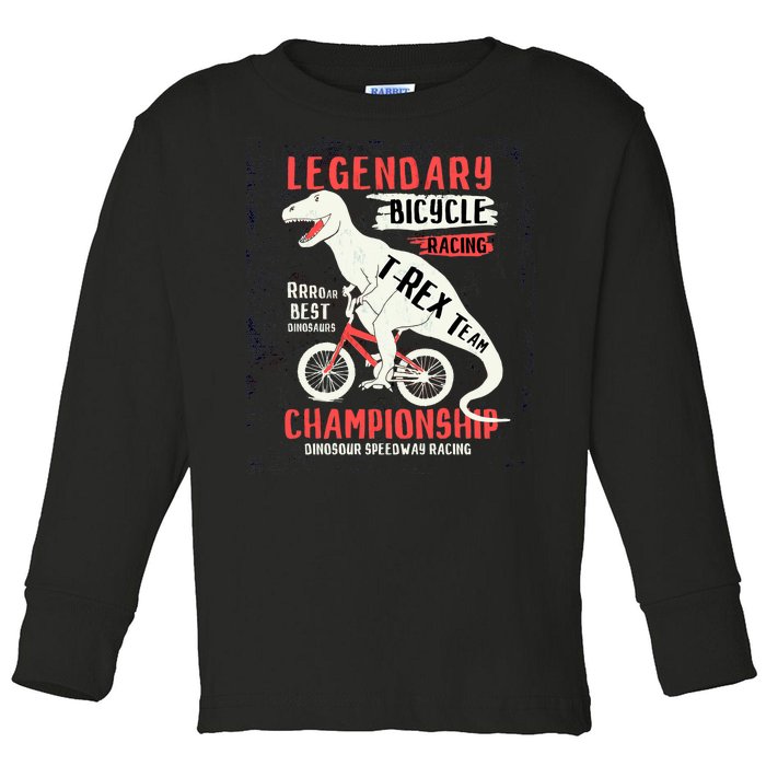 T-Rex Funny Bicycle Racing Toddler Long Sleeve Shirt