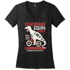 T-Rex Funny Bicycle Racing Women's V-Neck T-Shirt