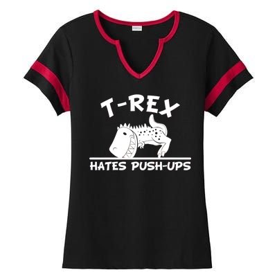 T-Rex Hates Push-Ups Funny Fitness Gym Design Ladies Halftime Notch Neck Tee