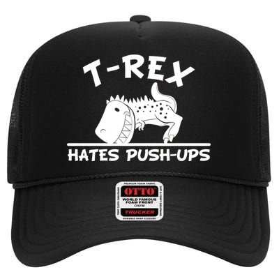 T-Rex Hates Push-Ups Funny Fitness Gym Design High Crown Mesh Back Trucker Hat