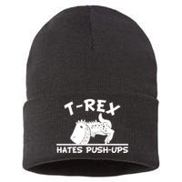 T-Rex Hates Push-Ups Funny Fitness Gym Design Sustainable Knit Beanie