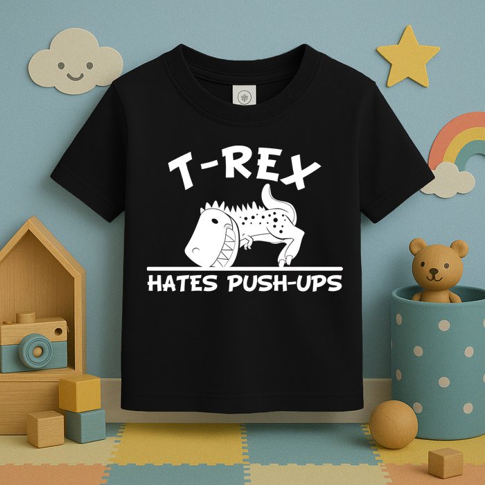 T-Rex Hates Push-Ups Funny Fitness Gym Design Toddler T-Shirt