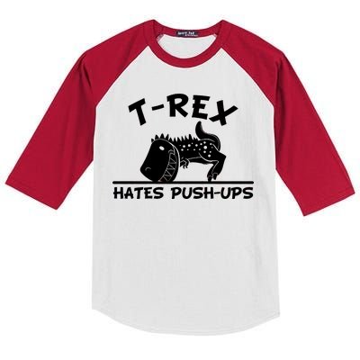 T-Rex Hates Push-Ups Funny Fitness Gym Design Kids Colorblock Raglan Jersey