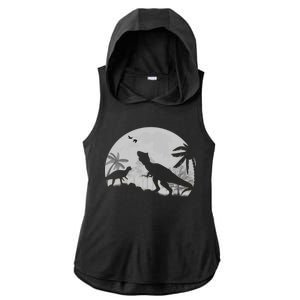 T-Rex In The Moon Ladies PosiCharge Tri-Blend Wicking Draft Hoodie Tank