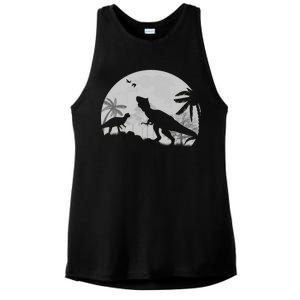 T-Rex In The Moon Ladies PosiCharge Tri-Blend Wicking Tank