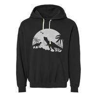 T-Rex In The Moon Garment-Dyed Fleece Hoodie