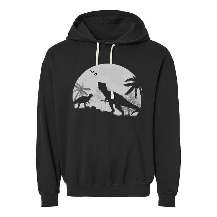T-Rex In The Moon Garment-Dyed Fleece Hoodie