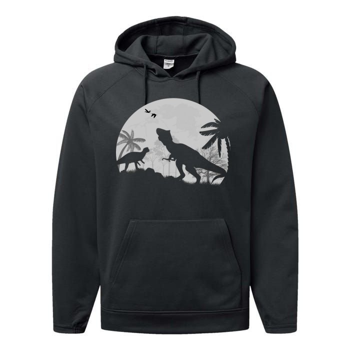 T-Rex In The Moon Performance Fleece Hoodie