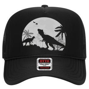 T-Rex In The Moon High Crown Mesh Back Trucker Hat